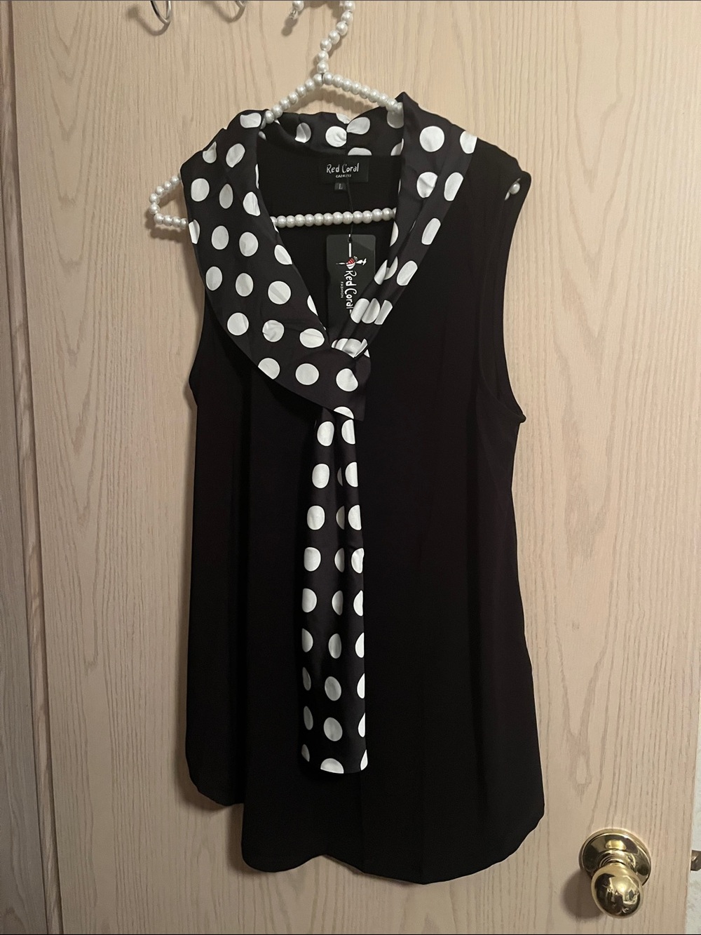 Black Polka-Dot Trim Sleeveless Camisole